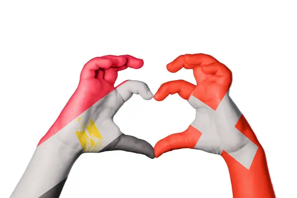 Egypt Switzerland Heart Hand Gesture Making Heart Clipping Path — Stock Photo, Image