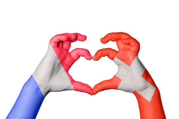 Γαλλία Ελβετία Καρδιά Χέρι Χειρονομία Κάνοντας Καρδιά Κλίπινγκ Path — Φωτογραφία Αρχείου