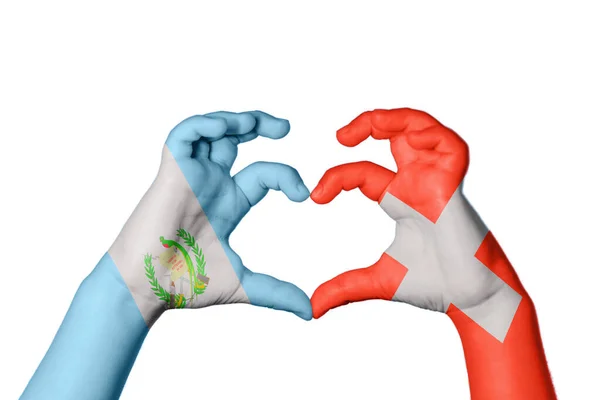 Guatemala Switzerland Heart Χέρι Χειρονομία Καθιστώντας Την Καρδιά Ψαλίδισμα — Φωτογραφία Αρχείου