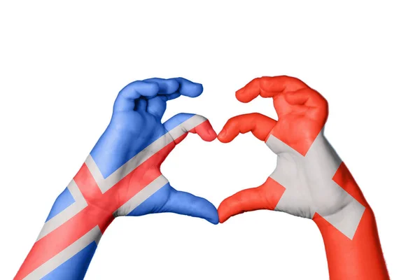 Ісландія Швейцарія Серце Жест Рук Робить Серце Відсічний Контур — стокове фото
