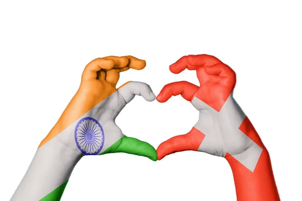 Índia Suíça Coração Gesto Mão Fazendo Coração Clipping Path — Fotografia de Stock