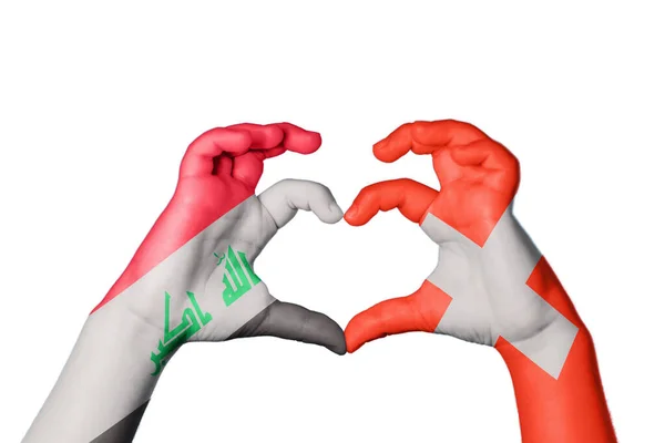 Irak Schweiz Herz Handbewegung Die Herz Macht Clipping Path — Stockfoto