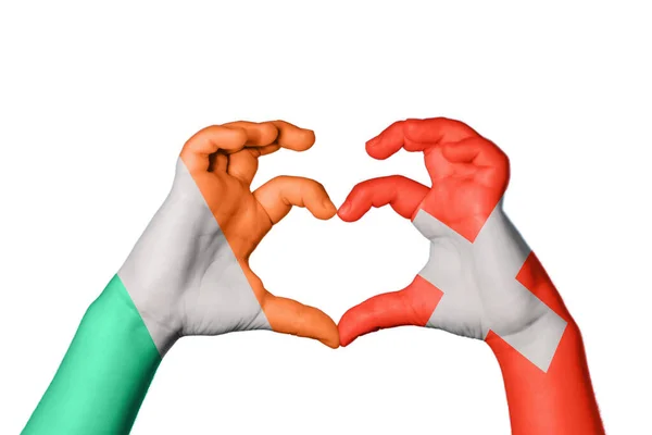Ireland Switzerland Heart Hand Gesture Making Heart Clipping Path — Stock Photo, Image
