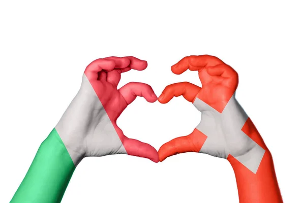 意大利瑞士心脏 手手势制造心脏 收割路径 — 图库照片