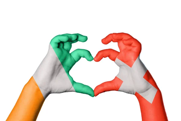Ivory Coast Switzerland Heart Hand Gesture Making Heart Clipping Path — Stock Photo, Image