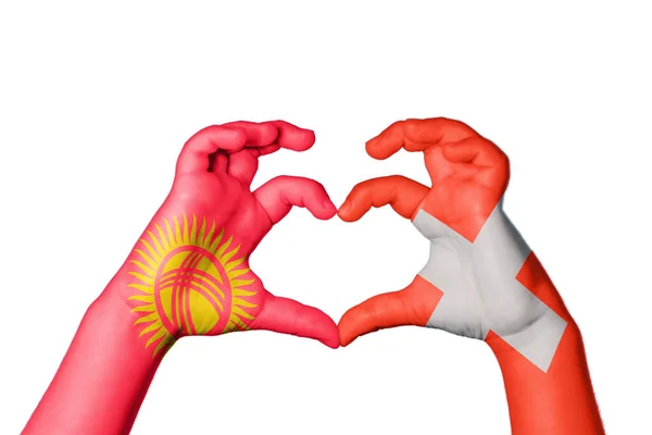 Kyrgyzstan Switzerland Heart Hand Gesture Making Heart Clipping Path — Stock Photo, Image