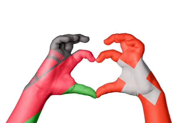 Malawi Switzerland Heart Hand Gesture Making Heart Clipping Path — Stock Photo, Image