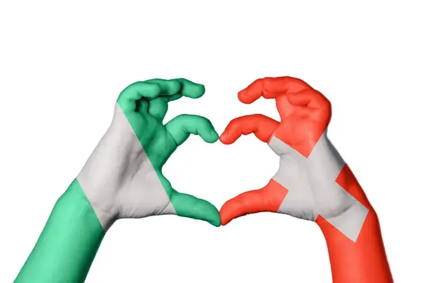 Nigeria Szwajcaria Serce Ręczny Gest Serca Ścieżka Klipu — Zdjęcie stockowe