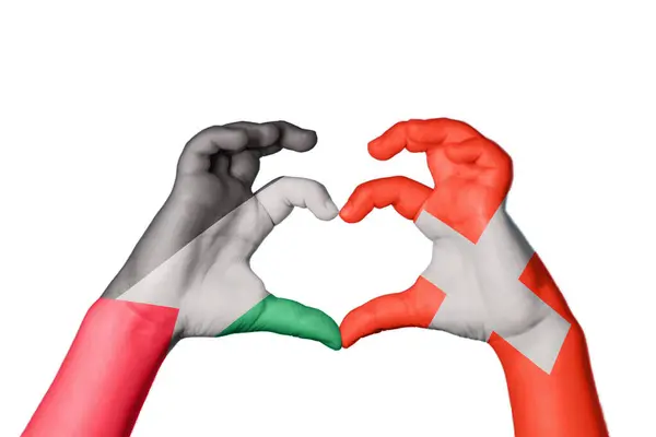 Palestina Suíça Coração Gesto Mão Fazendo Coração Clipping Path — Fotografia de Stock
