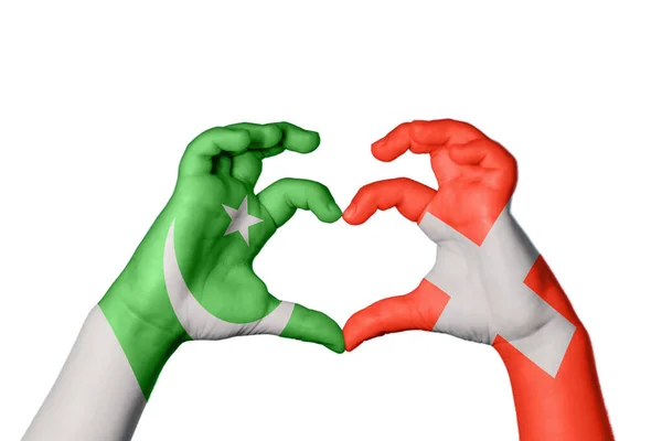 Pakistan Schweiz Herz Handgeste Macht Herz Clipping Path — Stockfoto