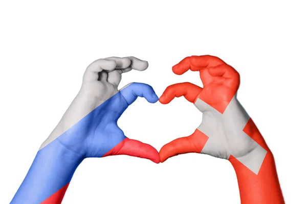 Russia Switzerland Heart Hand Gesture Making Heart Clipping Path — Stock Photo, Image