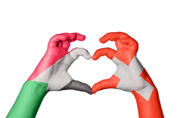 Sudan Switzerland Heart Hand Gesture Making Heart Clipping Path — Stock Photo, Image