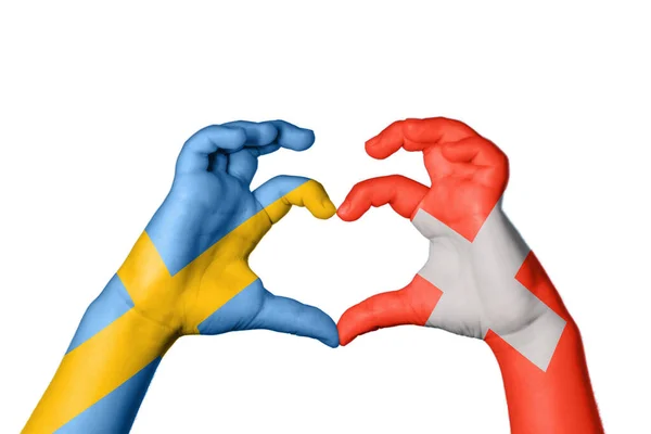 Sweden Switzerland Heart Hand Gesture Making Heart Clipping Path — Stock Photo, Image