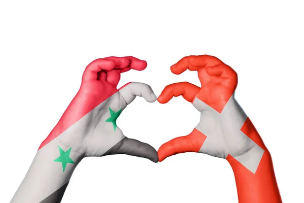 Syrien Schweiz Hjerte Hånd Gestus Gør Hjerte Klipning Sti - Stock-foto
