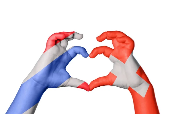 Thailand Switzerland Heart Hand Gesture Making Heart Clipping Path — Stock Photo, Image