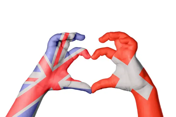 Reino Unido Suíça Coração Gesto Mão Fazendo Coração Clipping Path — Fotografia de Stock