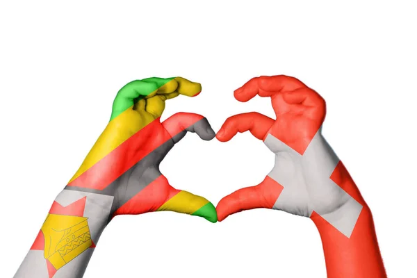 Zimbabwe Switzerland Heart Hand Gesture Making Heart Clipping Path — Stock Photo, Image