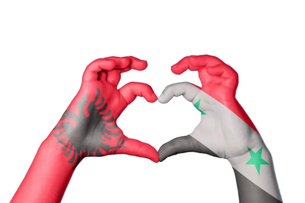 Albania Syria Heart Hand Gesture Making Heart Clipping Path — Stock Photo, Image
