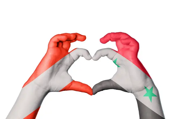 Österrike Syrien Hjärta Hand Gest Att Göra Hjärta Klippning Väg — Stockfoto