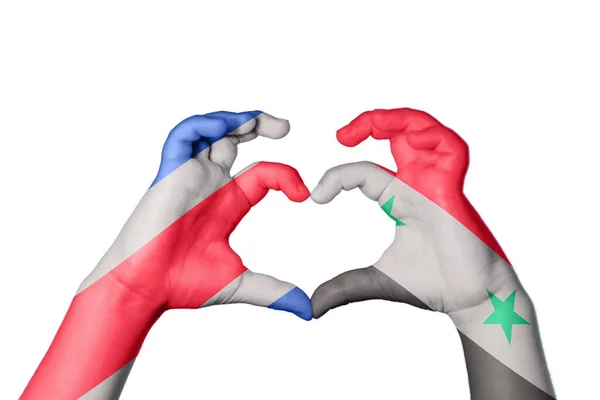 Costa Rica Syria Heart Hand Gesture Making Heart Clipping Path — Stock Photo, Image
