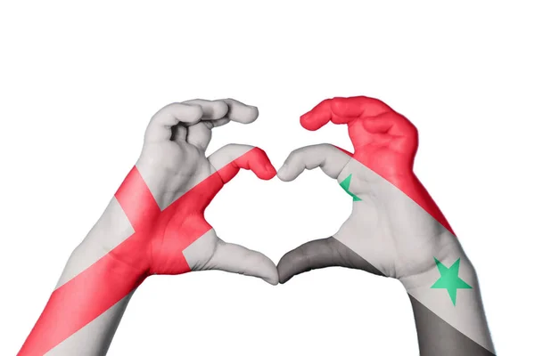 England Syrien Hjärta Hand Gest Att Göra Hjärta Klippning Vägen — Stockfoto