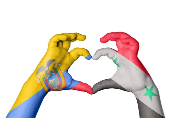 Ecuador Syriens Hjerte Hånd Gestus Gør Hjerte Klipning Sti - Stock-foto