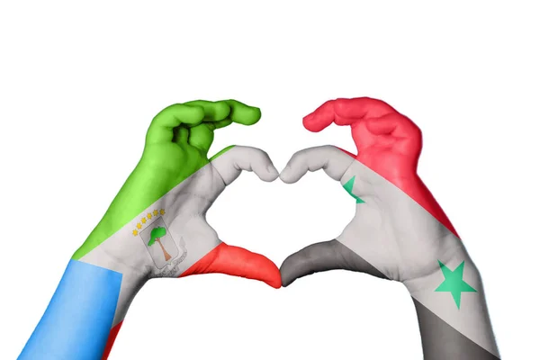 Equatorial Guinea Syria Heart Hand Gesture Making Heart Clipping Path — Stock Photo, Image