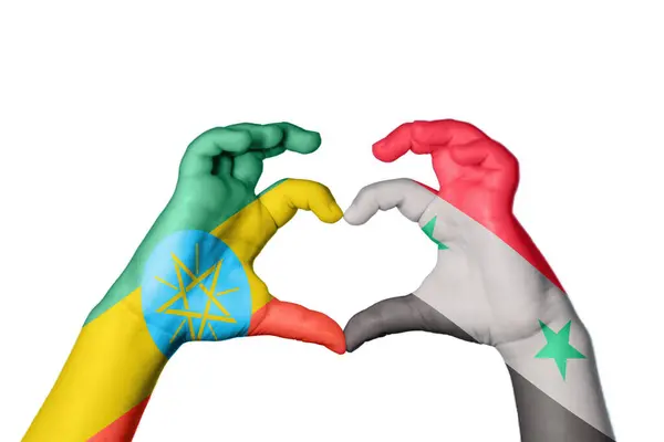 Ethiopia Syria Heart Hand Gesture Making Heart Clipping Path — Stock Photo, Image