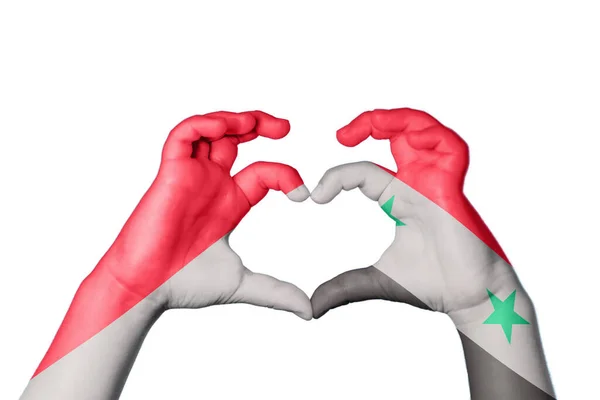 Indonesia Syria Heart Hand Gesture Making Heart Clipping Path — Stock Photo, Image