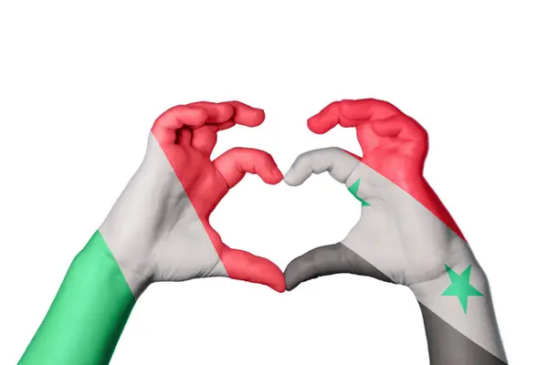 Italien Syrien Hjärta Hand Gest Att Göra Hjärta Klippa Vägen — Stockfoto