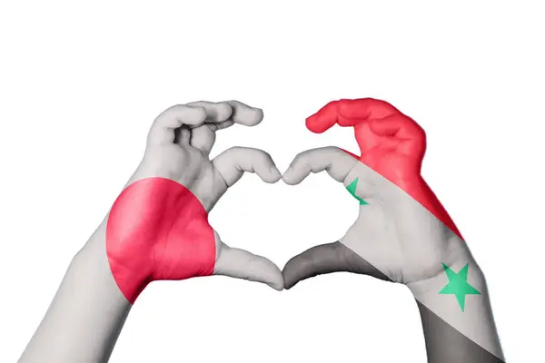 Japan Syria Heart Hand Gesture Making Heart Clipping Path — Stock Photo, Image