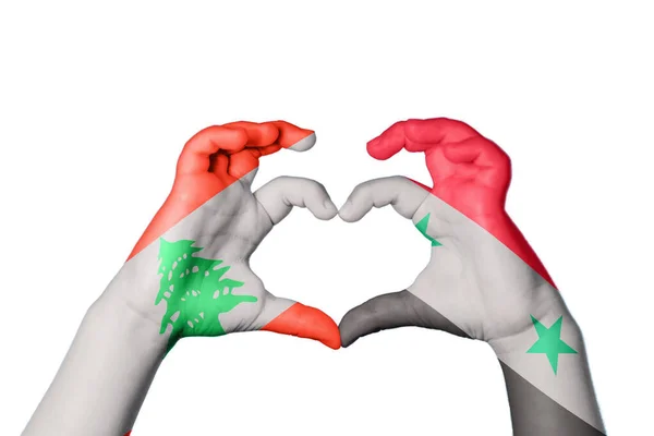 Lebanon Syria Heart Hand Gesture Making Heart Clipping Path — Stock Photo, Image