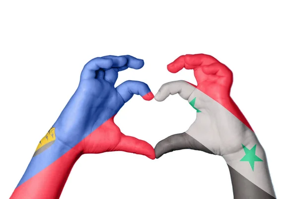 Liechtenstein Syriens Hjerte Hånd Gestus Gør Hjerte Klipning Sti - Stock-foto