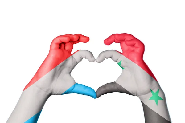 Luxembourg Syria Heart Hand Gesture Making Heart Clipping Path — Stock Photo, Image