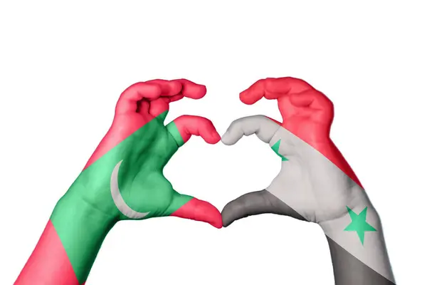 Maldiverne Syrien Hjerte Hånd Gestus Gør Hjerte Klipning Sti - Stock-foto