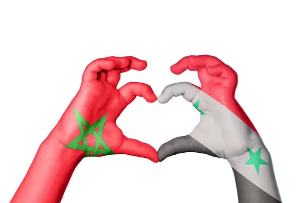 Morocco Syria Heart Hand Gesture Making Heart Clipping Path — Stock Photo, Image