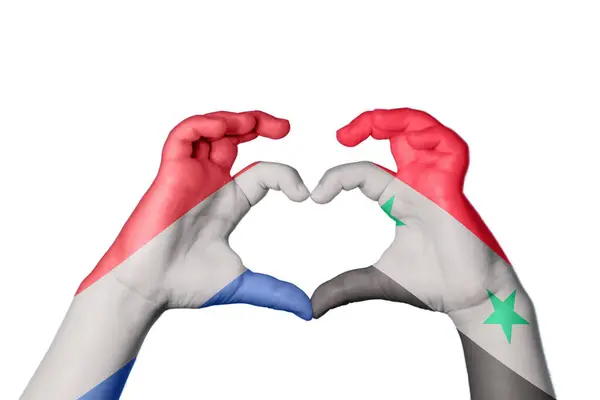 Netherlands Syria Heart Hand Gesture Making Heart Clipping Path — Stock Photo, Image