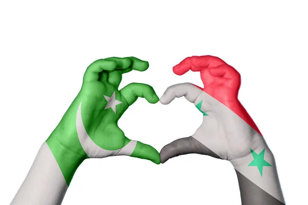 Pakistan Syria Heart Hand Gesture Making Heart Clipping Path — Stock Photo, Image