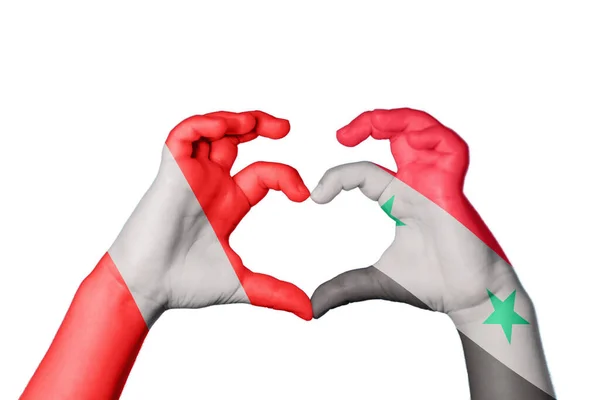 Peru Syria Heart Hand Gesture Making Heart Clipping Path — Stock Photo, Image