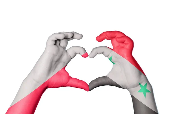 Poland Syria Heart Hand Gesture Making Heart Clipping Path — Stock Photo, Image