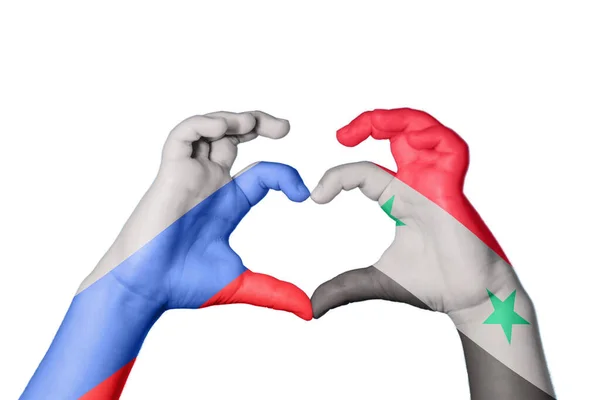 Rusland Syrien Hjerte Hånd Gestus Gør Hjerte Klipning Sti - Stock-foto