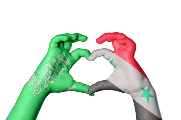 Saudi Arabia Syria Heart Hand Gesture Making Heart Clipping Path — Stock Photo, Image