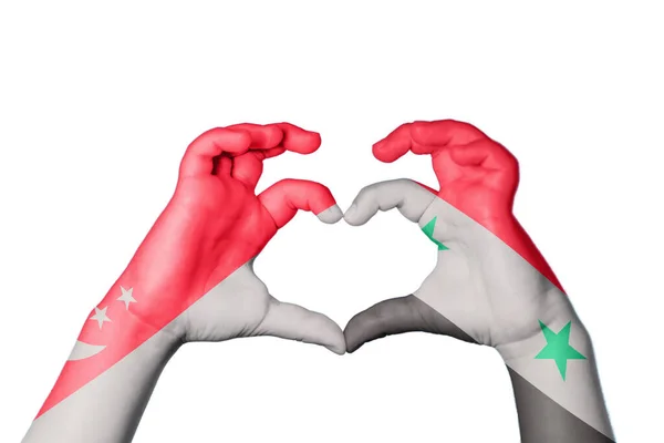 Singapore Syria Heart Hand Gesture Making Heart Clipping Path — Stock Photo, Image