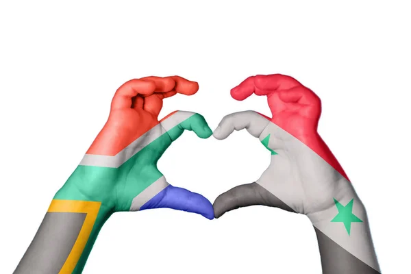 South Africa Syria Heart Hand Gesture Making Heart Clipping Path — Stock Photo, Image