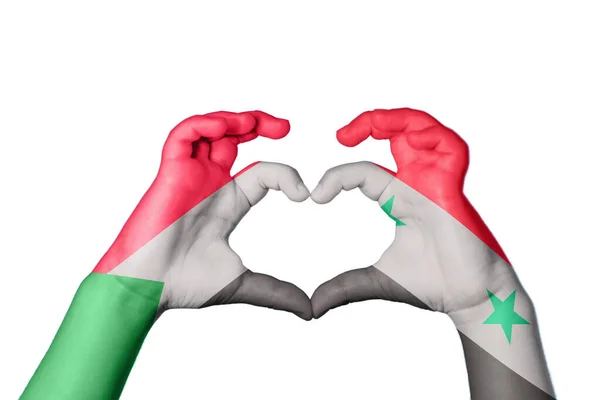 Sudan Syria Heart Hand Gesture Making Heart Clipping Path — Stock Photo, Image