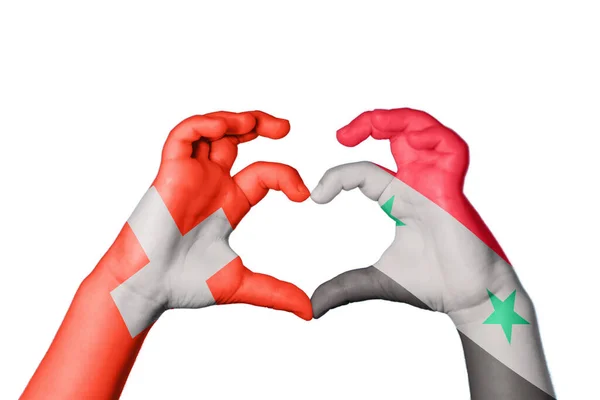 Switzerland Syria Heart Hand Gesture Making Heart Clipping Path — Stock Photo, Image
