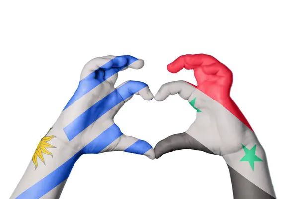 乌拉圭叙利亚心 手的姿势 收割之路 — 图库照片