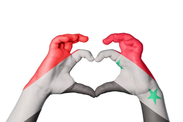 Yemen Syria Heart Hand Gesture Making Heart Clipping Path — Stock Photo, Image