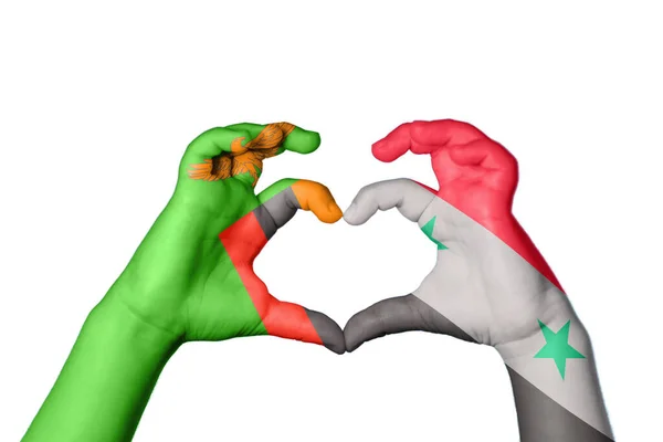 Zambia Syria Heart Hand Gesture Making Heart Clipping Path — Stock Photo, Image
