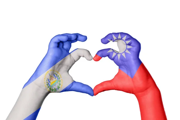 Сальвадор Тайвань Серце Жест Рук Робить Серце Відсічний Контур — стокове фото